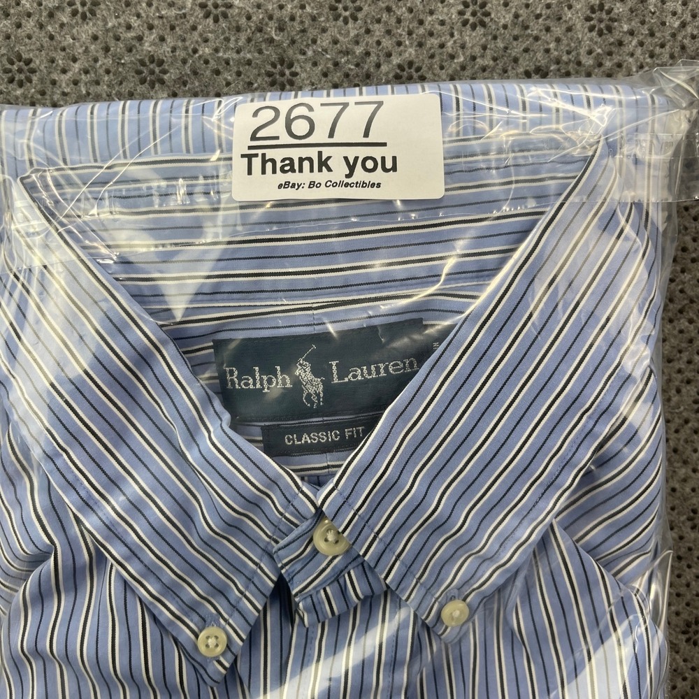 Ralph Lauren Classic Fit Striped Button Down Shirt Mens XL Blue White Cotton - Picture 12 of 12